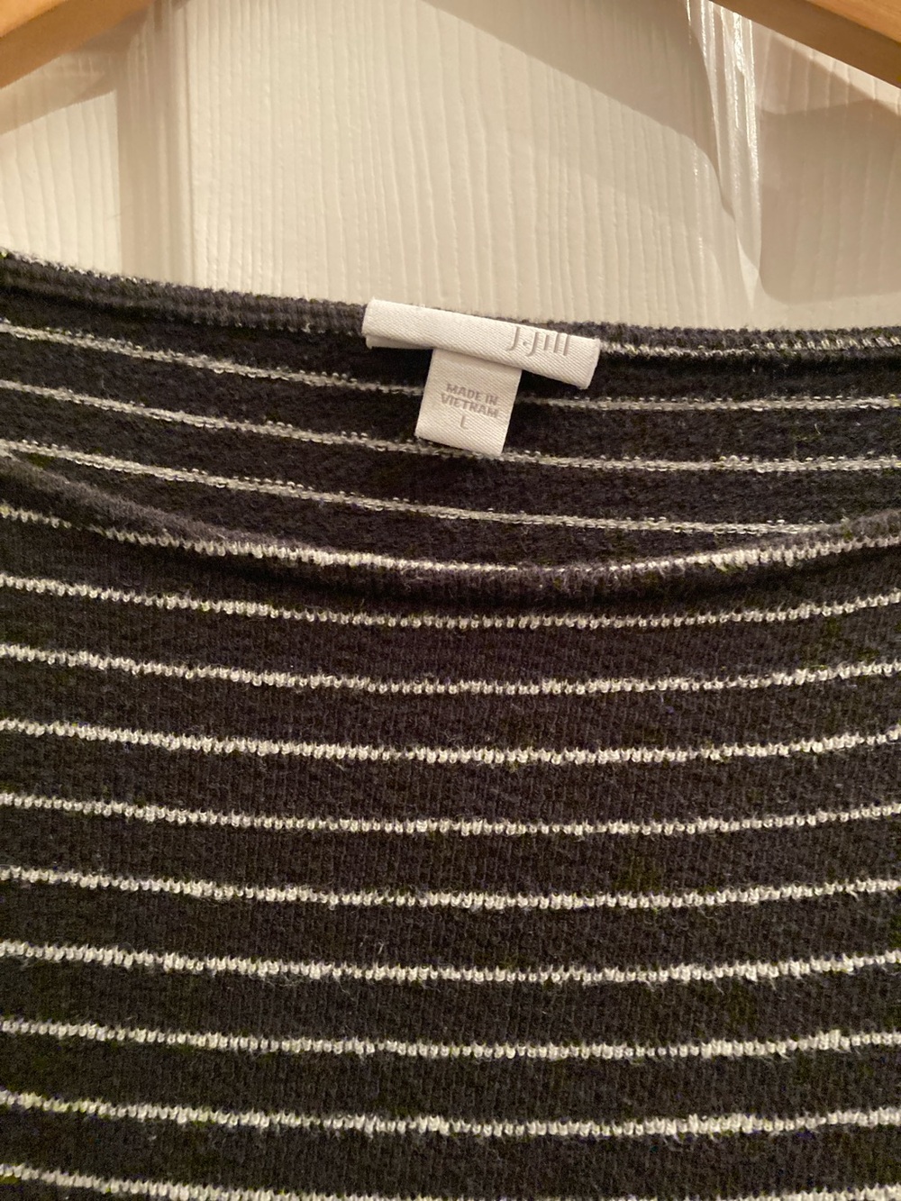 J. Jill Black and White Striped Off-the-Shoulder Sweater